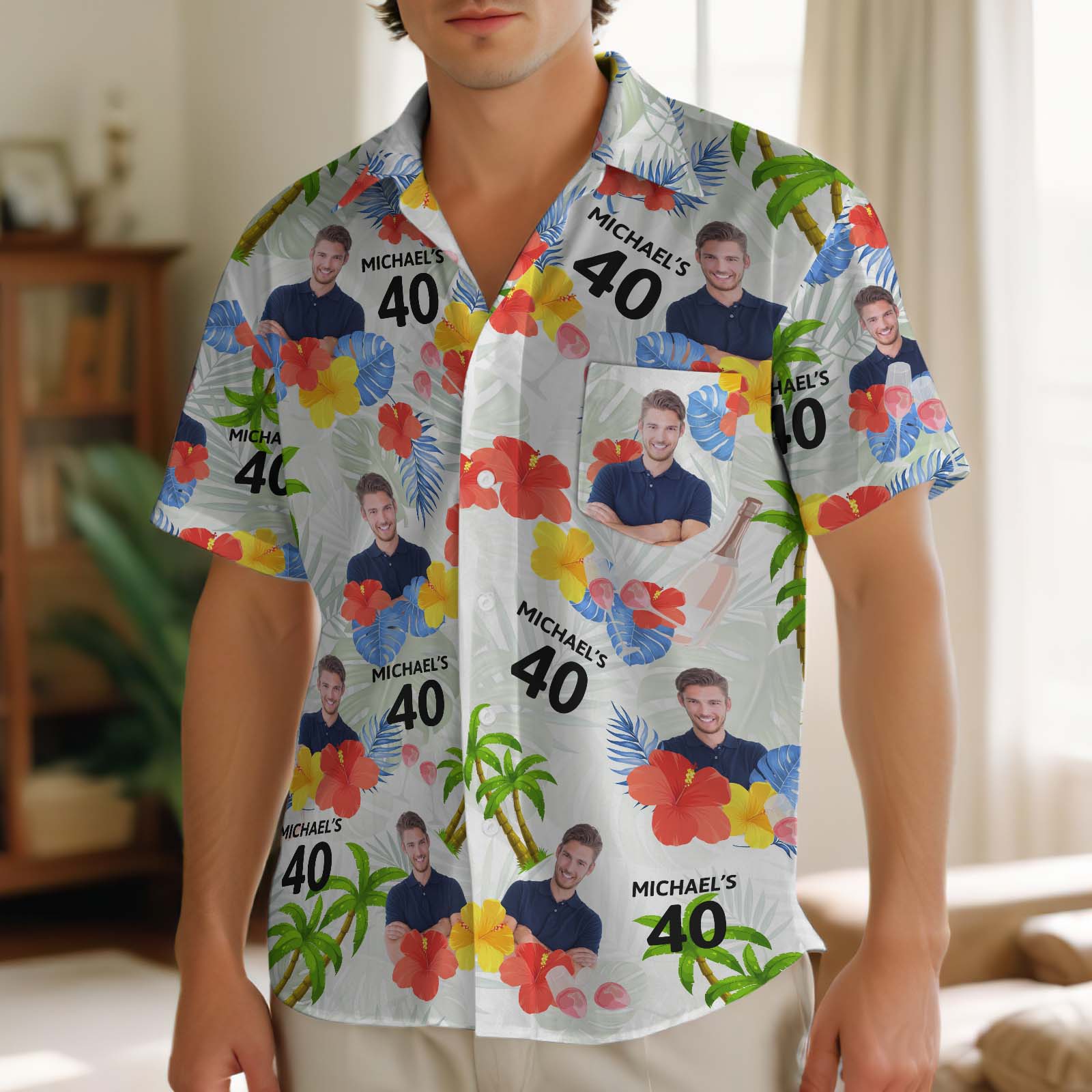 Aangepaste Hawaiiaanse Shirt Met Gezicht Gepersonaliseerd Cadeau Voor Liefhebbers Tropische Zomer Verjaardag Aloha Shirt Met Zak