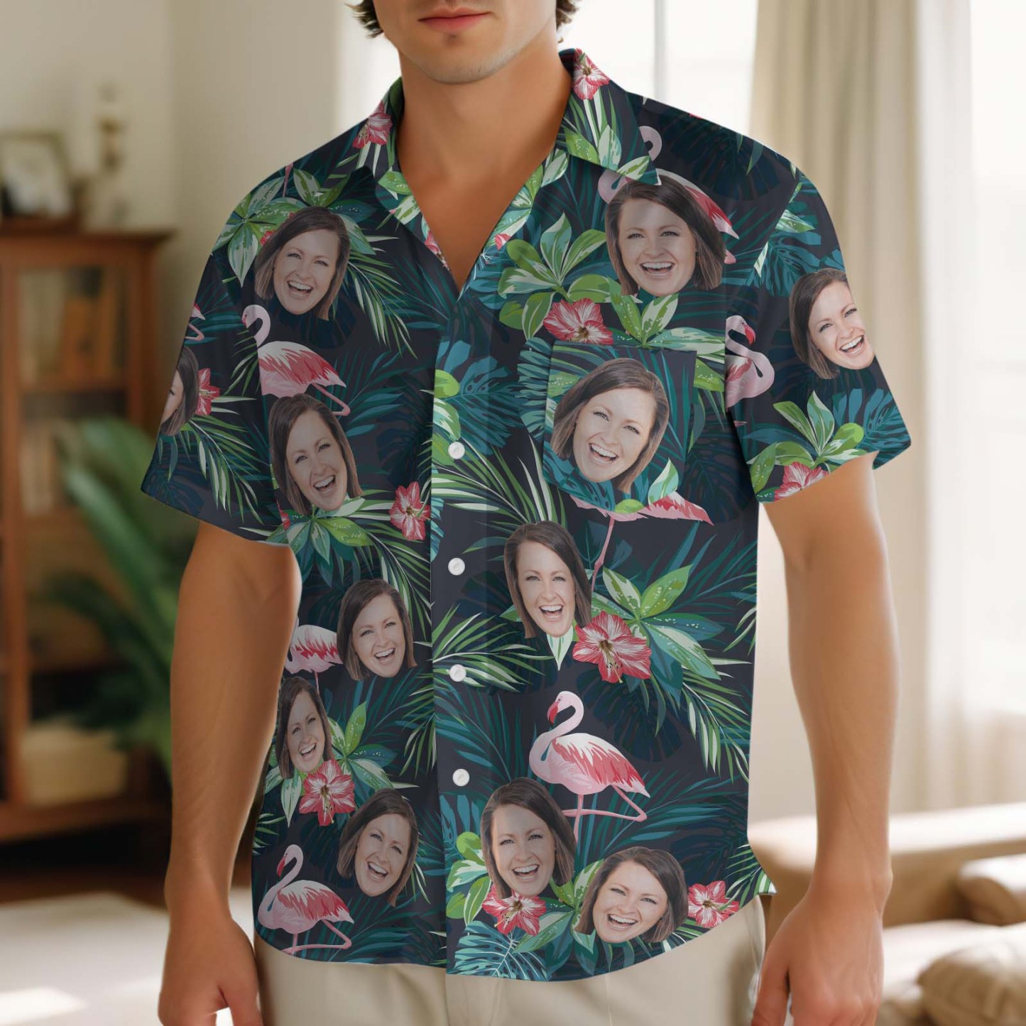 Aangepaste Hawaiiaanse Shirt Met Gezicht Gepersonaliseerde Tropische Zomer Aloha Shirt Met Zak Cadeau Voor Geliefden - SokkenFoto