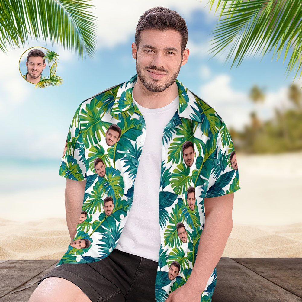 Custom Face Hawaiiaans Shirt Een Palmboomgroen Hawaii-shirt Voor Heren