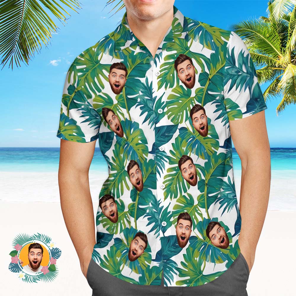 Custom Face Hawaiiaans Shirt Een Palmboomgroen Hawaii-shirt Voor Heren