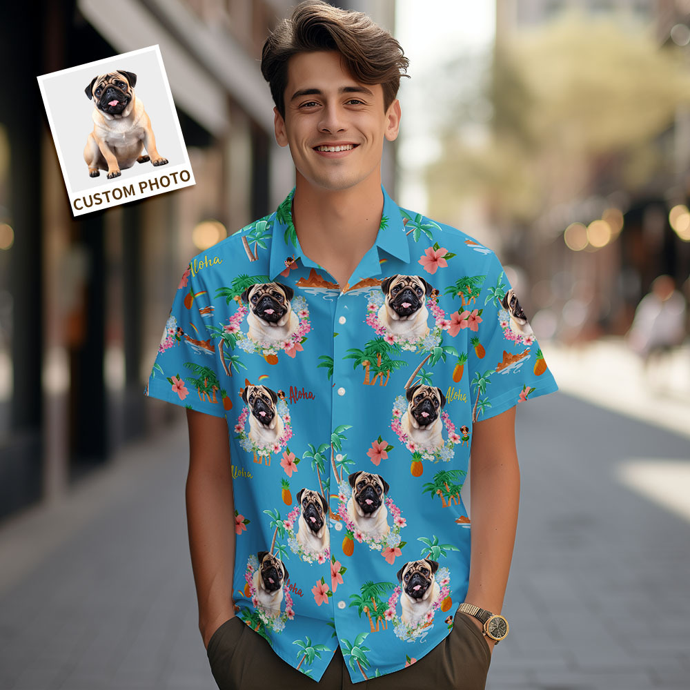 Aangepaste Mannen Hawaiiaanse Shirts Huisdier Gezicht Bloem Hawaiian Shirt Cadeau Voor Dierenliefhebber - SokkenFoto