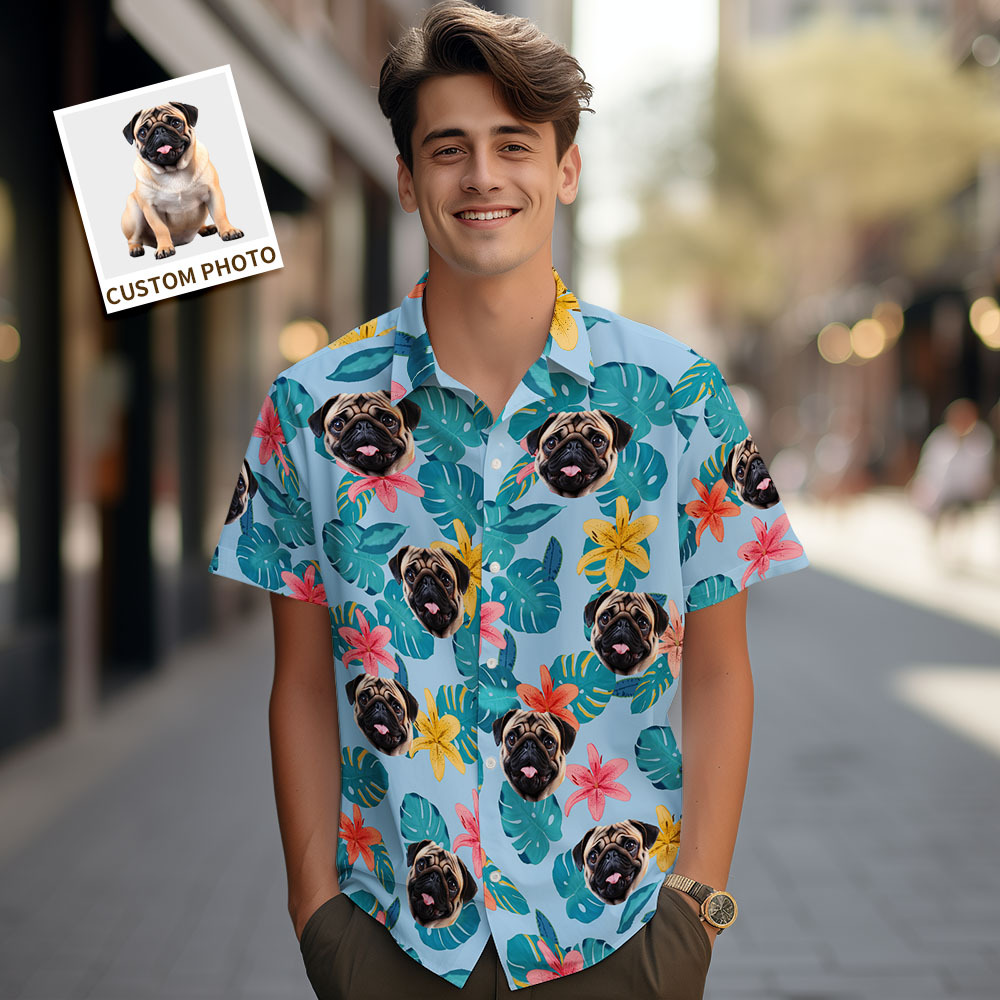 Aangepaste Mannen Hawaiiaanse Shirts Huisdier Gezicht Bloem Hawaiian Shirt Cadeau Voor Dierenliefhebber - SokkenFoto