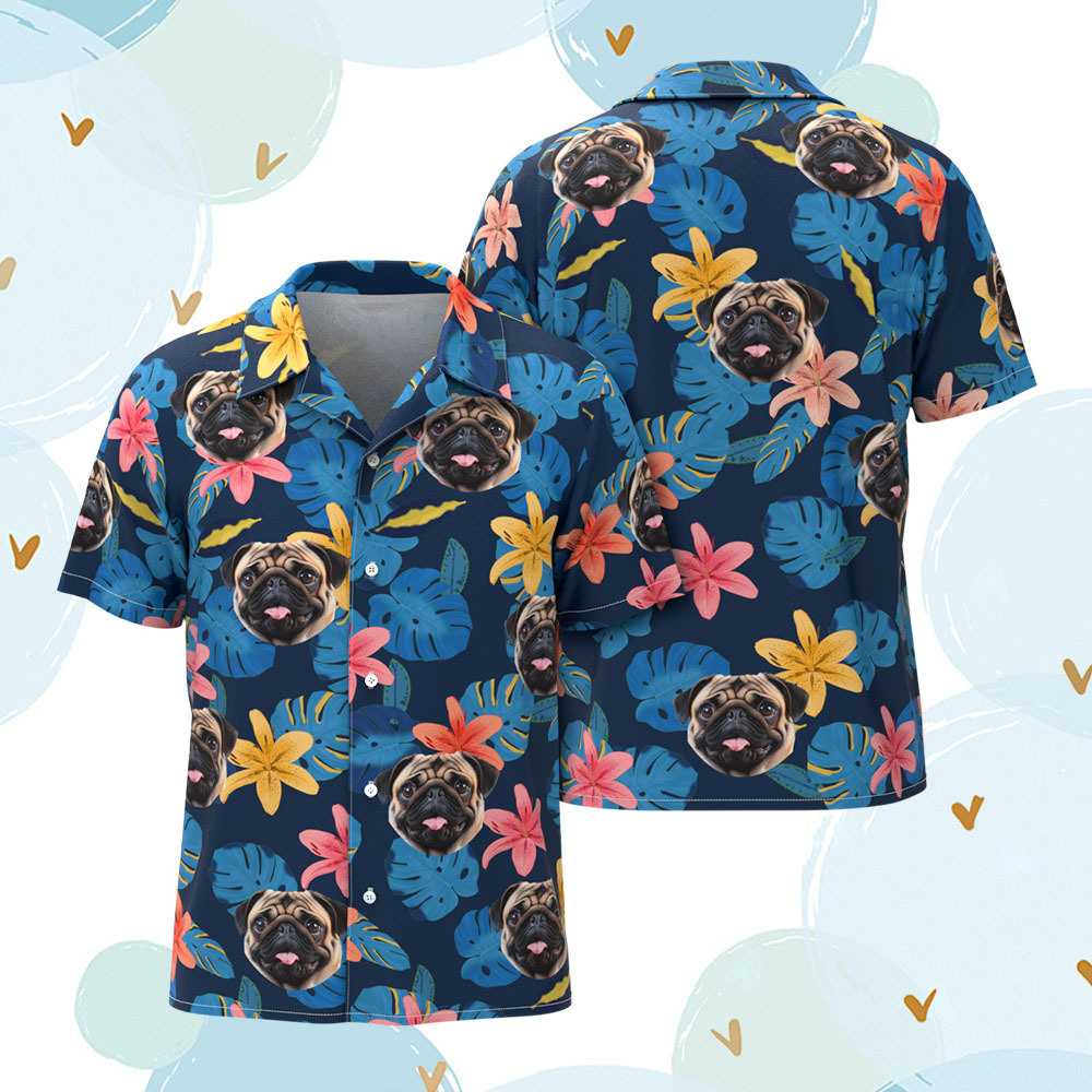 Aangepaste Mannen Hawaiiaanse Shirts Huisdier Gezicht Bloem Hawaiian Shirt Cadeau Voor Dierenliefhebber - SokkenFoto