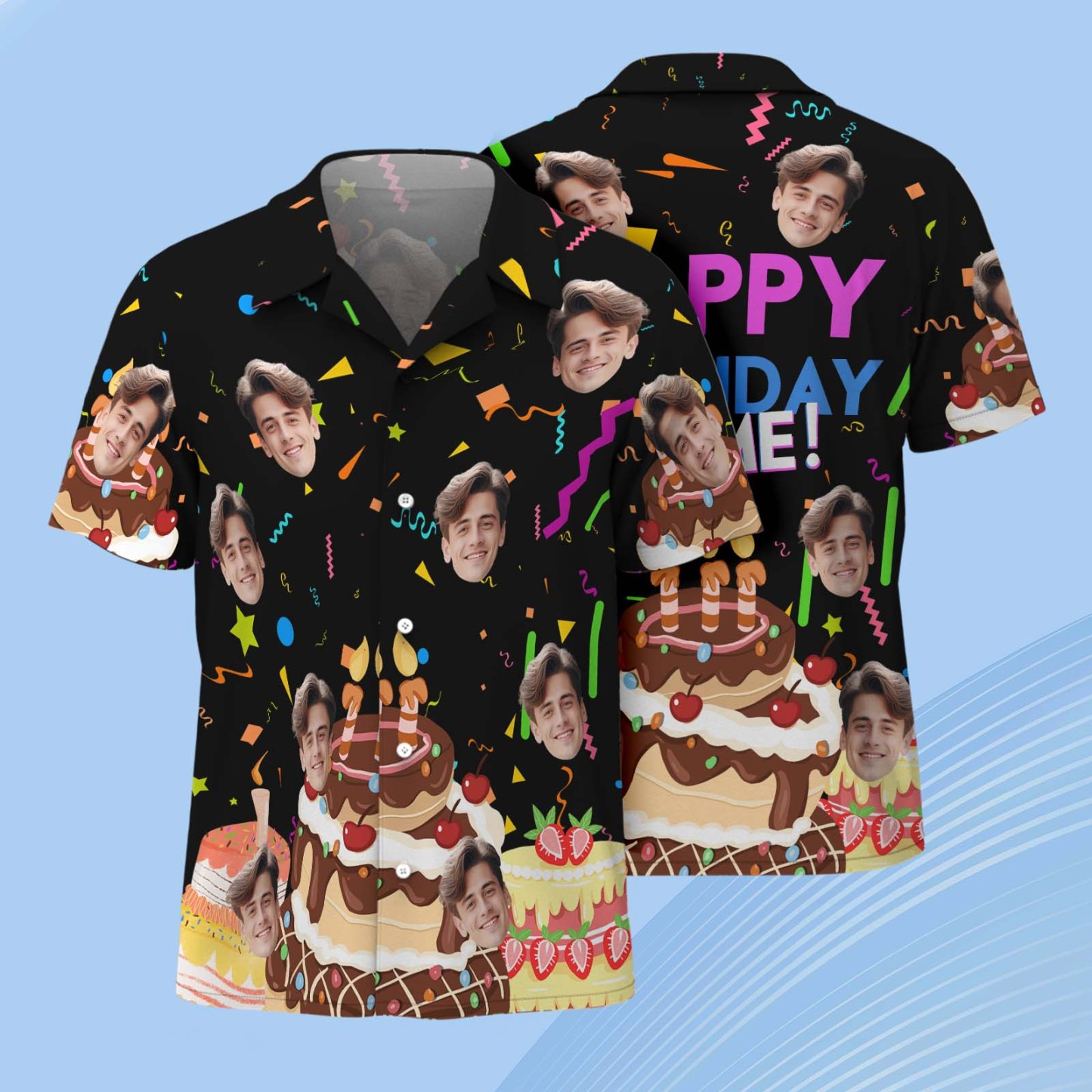 Aangepaste Gezicht Hawaiiaans Shirt Gepersonaliseerde Verjaardagstaart Naam En Leeftijd Gezicht Mannen Hawaiiaans Shirt Verjaardagsfeestje Cadeau - SokkenFoto