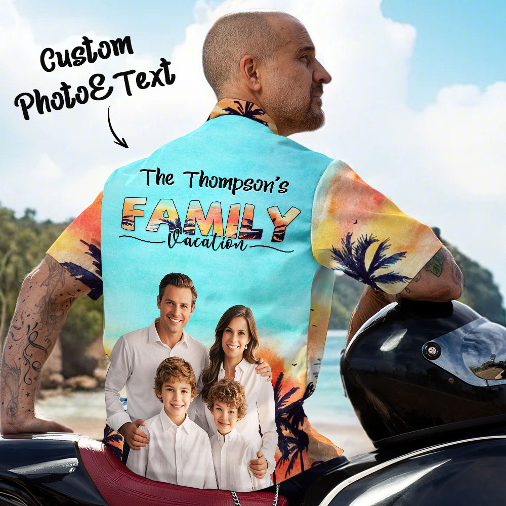 Gepersonaliseerd Gezicht Hawaiiaans Shirt Familiefoto En Tekst Hawaiiaans Shirtcadeau - SokkenFoto