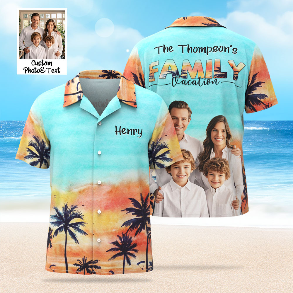 Gepersonaliseerd Gezicht Hawaiiaans Shirt Familiefoto En Tekst Hawaiiaans Shirtcadeau - SokkenFoto