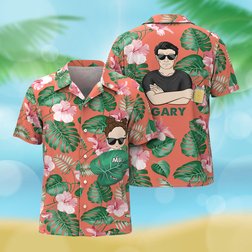 Gepersonaliseerd Hawaiiaans Shirt Met Cartoonprint, Beste Vader Ooit, Verjaardagscadeau Voor Vader, Opa En Grootvader, Aangepaste Naam Hawaiiaans Shirt - SokkenFoto
