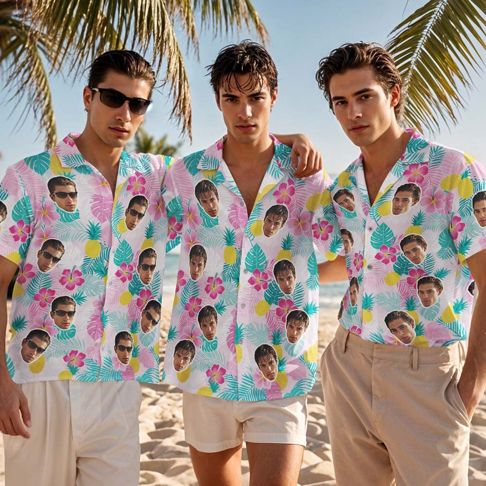 Aangepast Hawaiiaans Shirt Met Bloemen, Roze Hawaiiaans Shirt, Gepersonaliseerd Hawaiiaans Shirt Met Foto, Grappige Vakantie- En Feestshirts - SokkenFoto