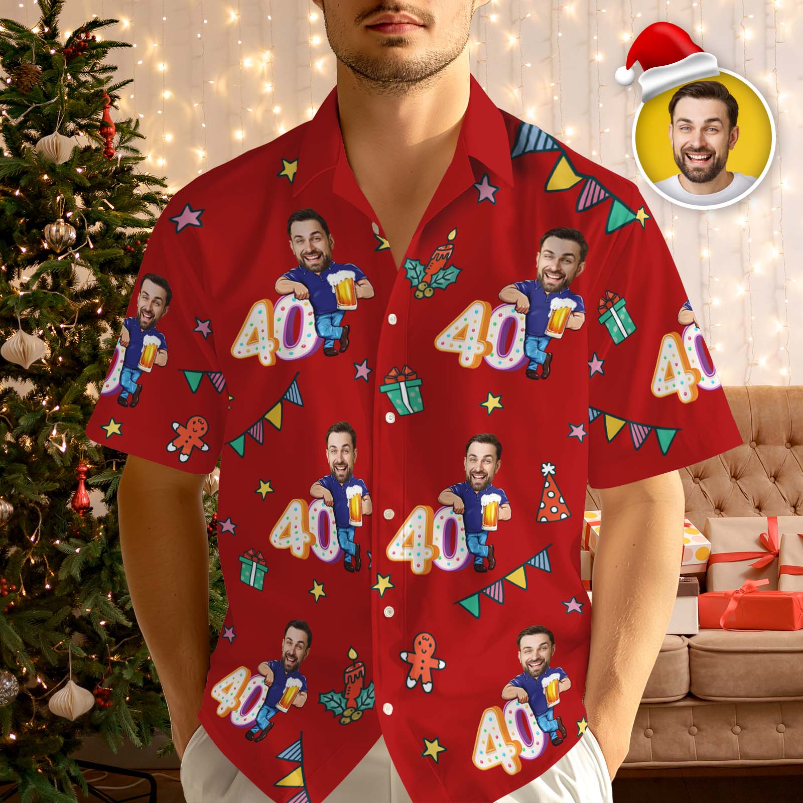 Aangepast Verjaardags- En Kerstshirt, Vrolijk Kerstfeest, Multi-face Hawaiiaans Shirt, Cadeau Voor Familie En Vrienden, Kerstcadeau