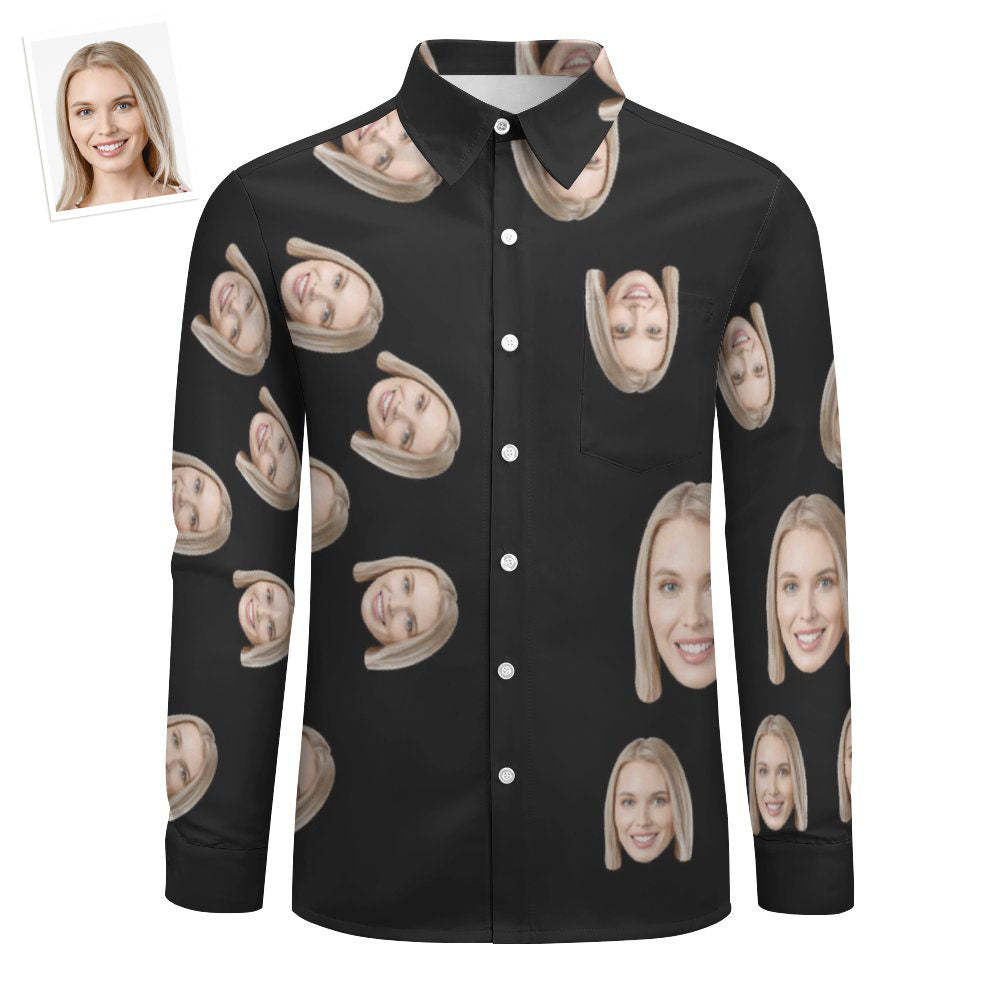 Custom Face Zwart All-over Print Groot Shirt Met Lange Mouwen - SokkenFoto