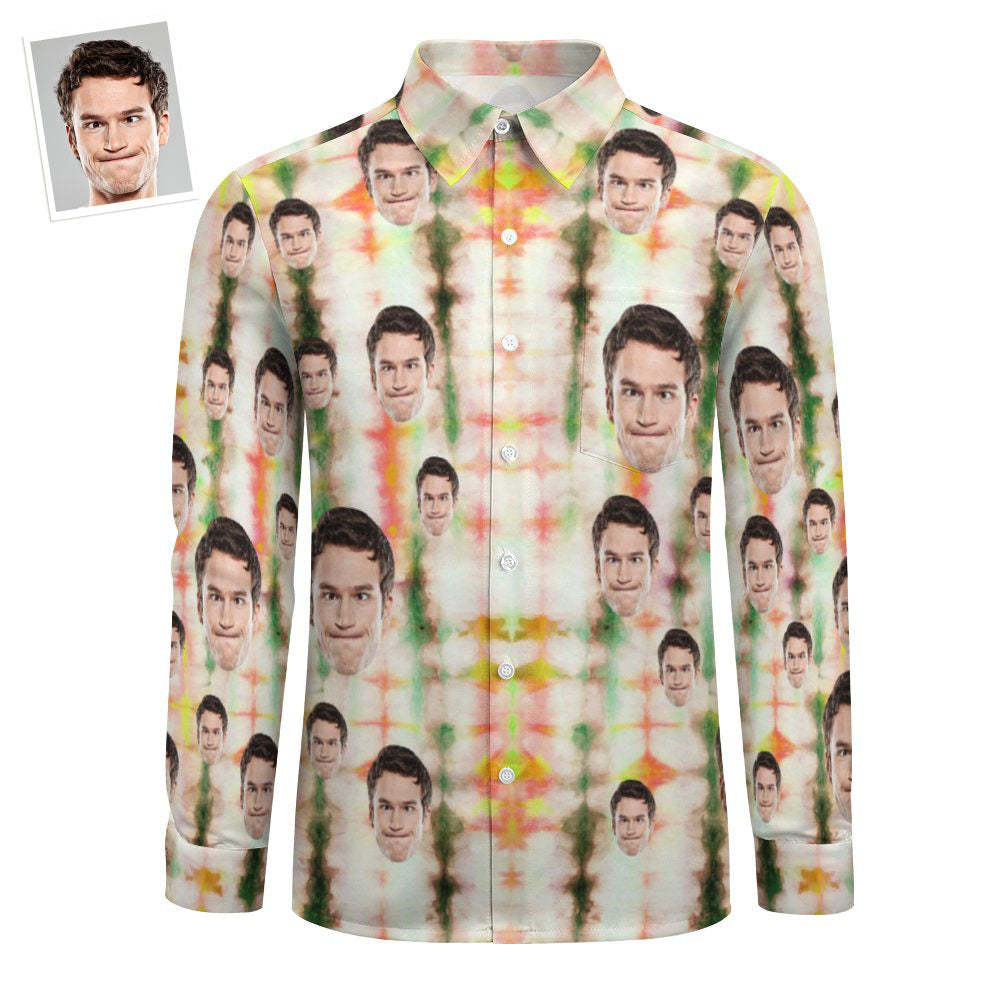 Aangepaste Gezicht Naadloze Groene Streep Tie-dye All-over Print Groot Shirt Met Lange Mouwen - SokkenFoto