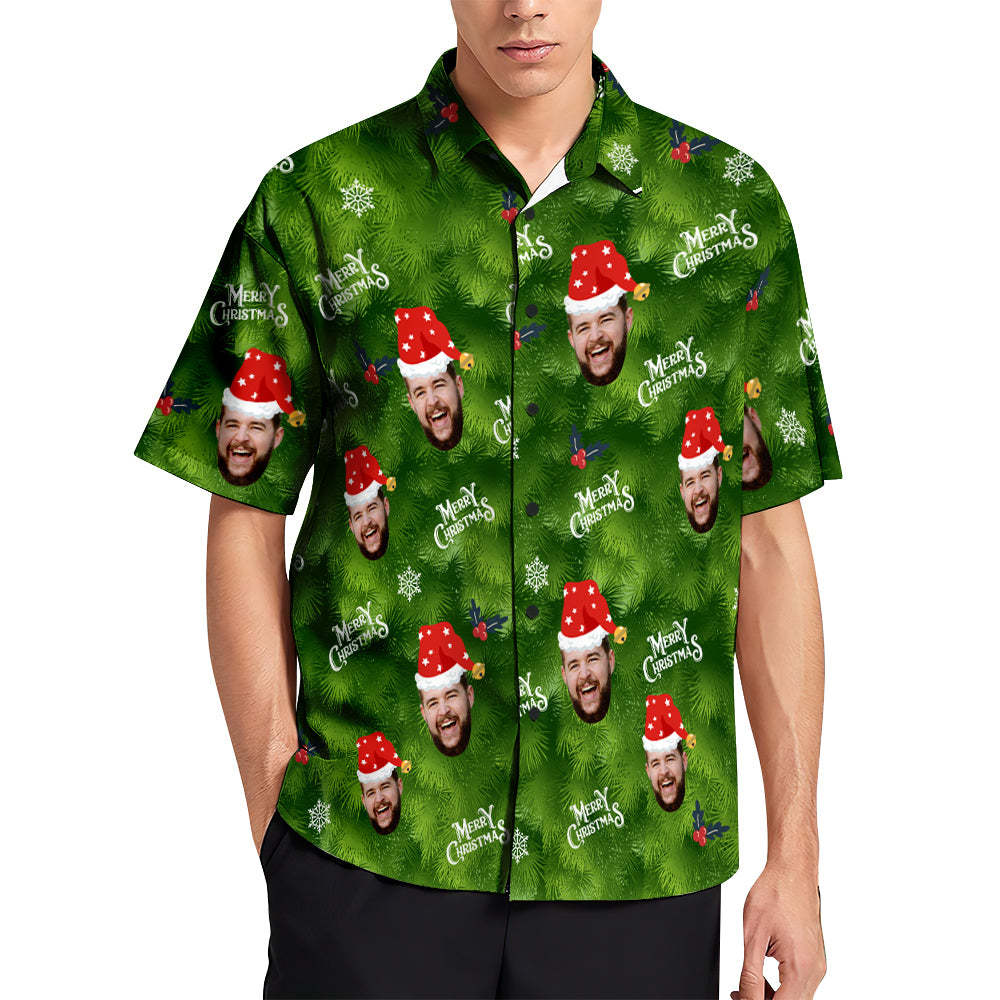 Custom Face Hawaiian Shirts Gepersonaliseerde Foto Cadeau Mannen Kerst Shirts Kerst Maretak - SokkenFoto
