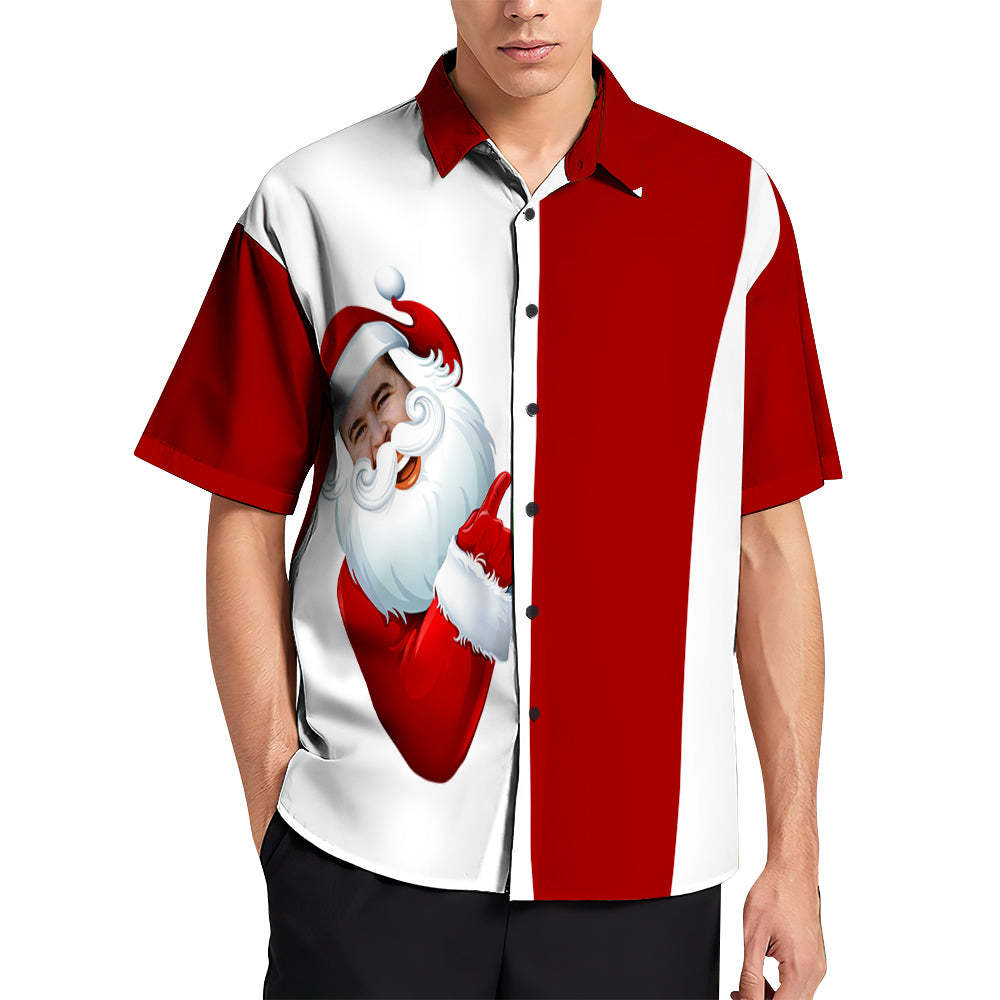 Custom Face Hawaiian Shirts Gepersonaliseerde Kerstcadeau Heren Santa Hug Print Kerstshirts - SokkenFoto