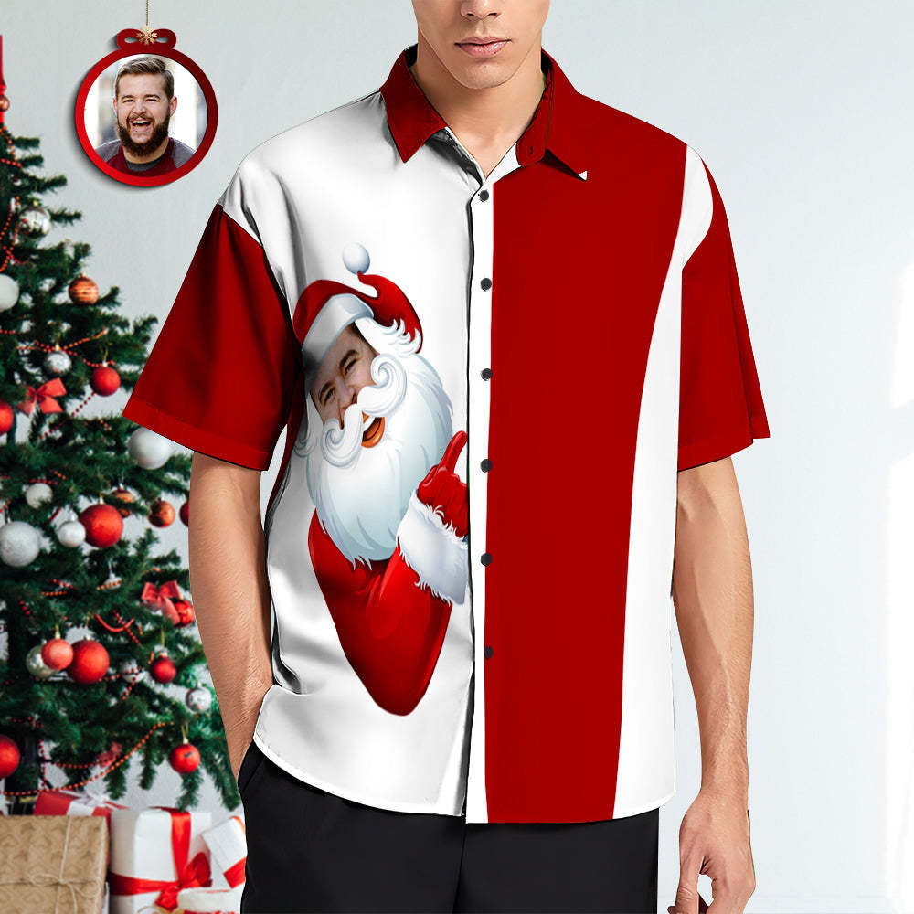 Custom Face Hawaiian Shirts Gepersonaliseerde Kerstcadeau Heren Santa Hug Print Kerstshirts - SokkenFoto