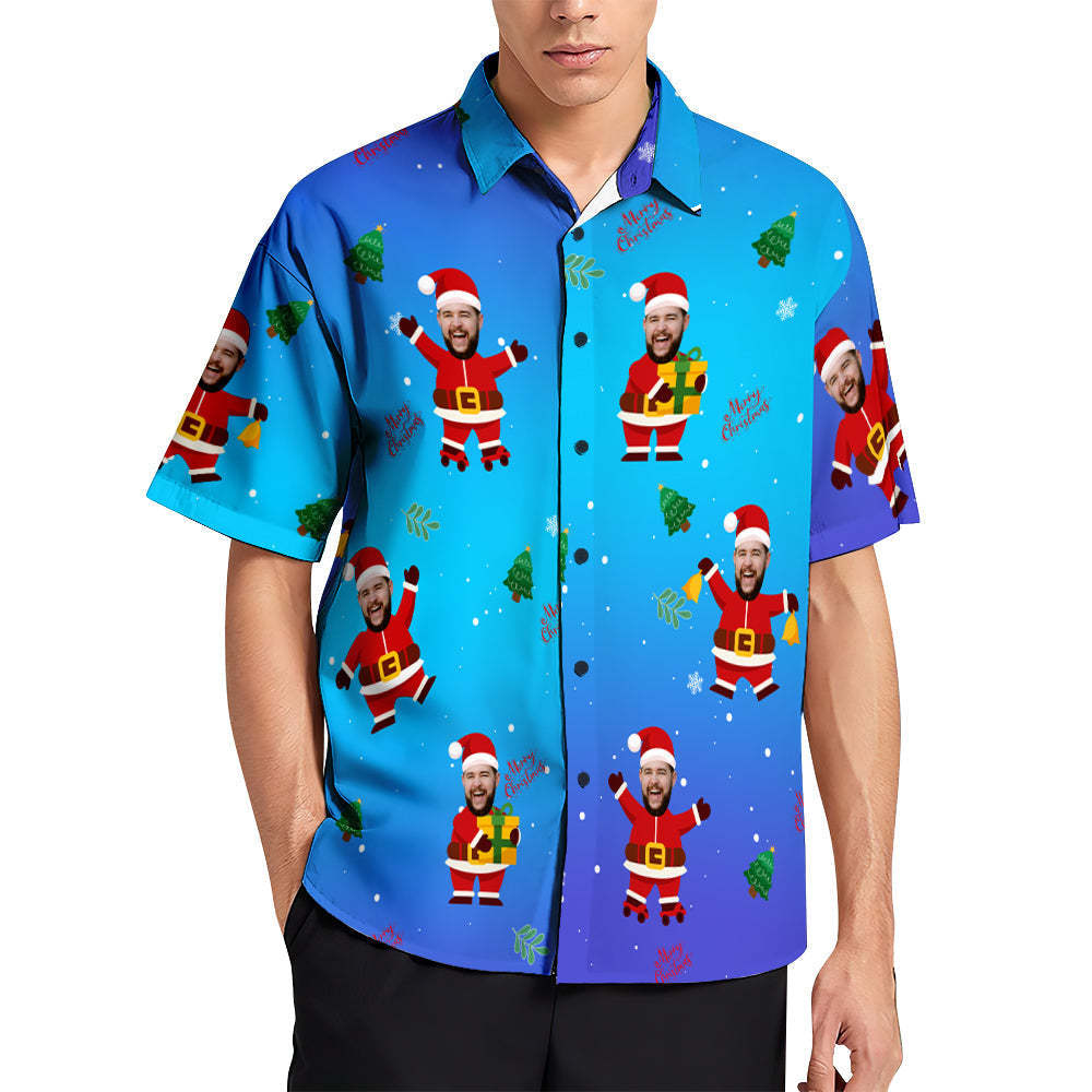 Custom Face Hawaiian Shirts Gepersonaliseerde Kerstcadeau Heren Tropical Beach Shirt Kerstshirts - SokkenFoto