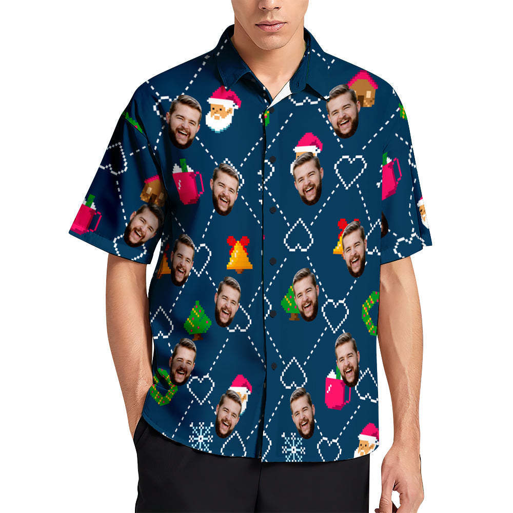 Custom Face Hawaiian Shirts Gepersonaliseerde Kerstcadeau Mannen Kerstman Party Kerstshirts - SokkenFoto