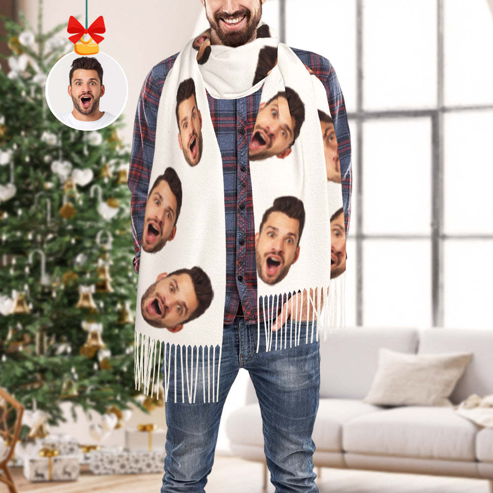 Aangepaste Grappige Sjaal Gepersonaliseerd Gezicht Unisex Zachte Warme Franje Sjaal Omslagdoek Cadeau Voor De Winter - SokkenFoto