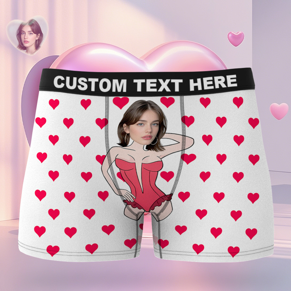 Gepersonaliseerde Valentijnsboxershort Met Gezicht En Naam, Cadeau Met Eigen Foto, Grappige Boxershort Voor Heren. - SokkenFoto