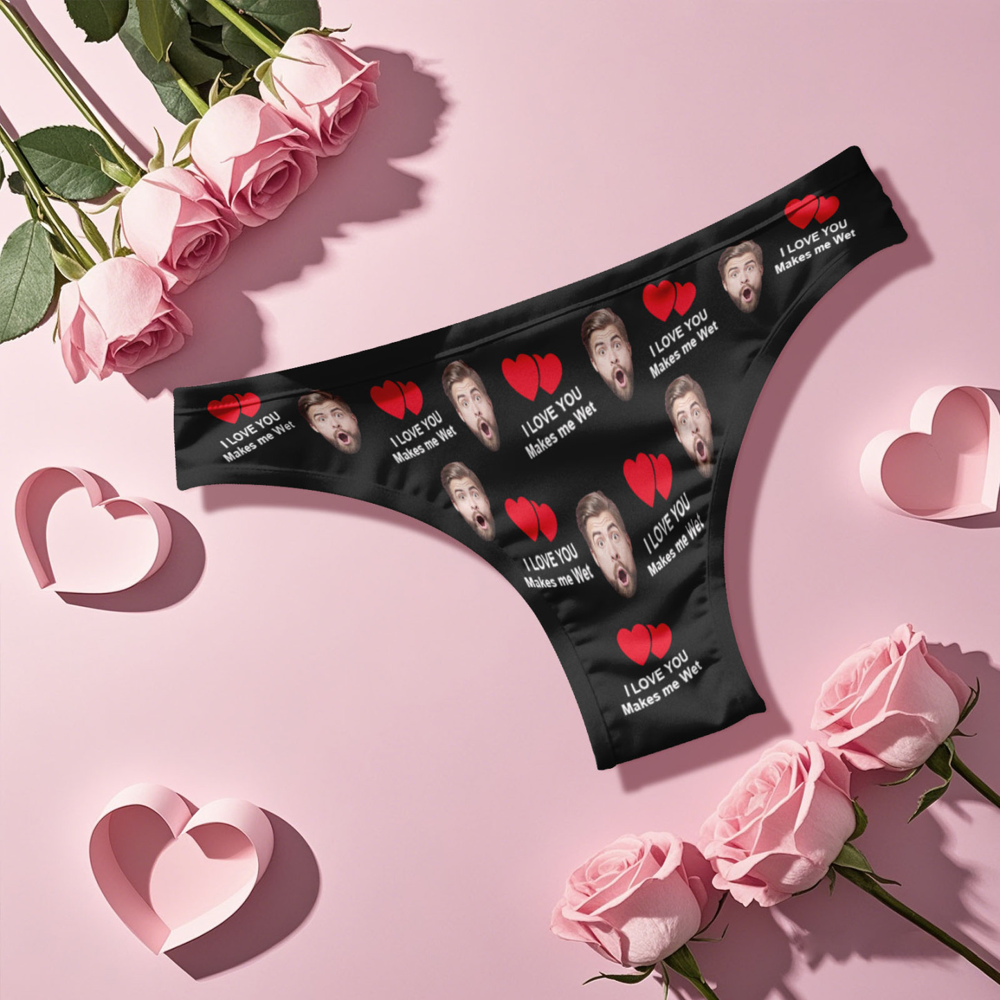 Gepersonaliseerde String Met Gezichtje En De Tekst 'love You' - Een Perfect Valentijnscadeau Voor Haar. - SokkenFoto