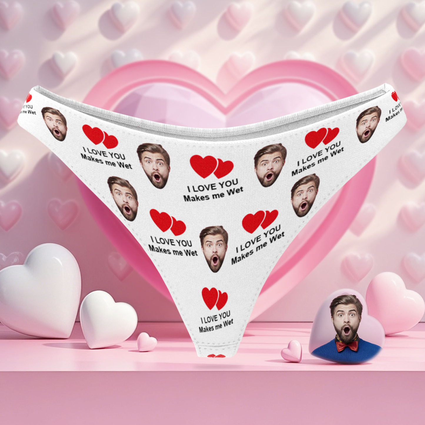 Gepersonaliseerde String Met Gezichtje En De Tekst 'love You' - Een Perfect Valentijnscadeau Voor Haar. - SokkenFoto