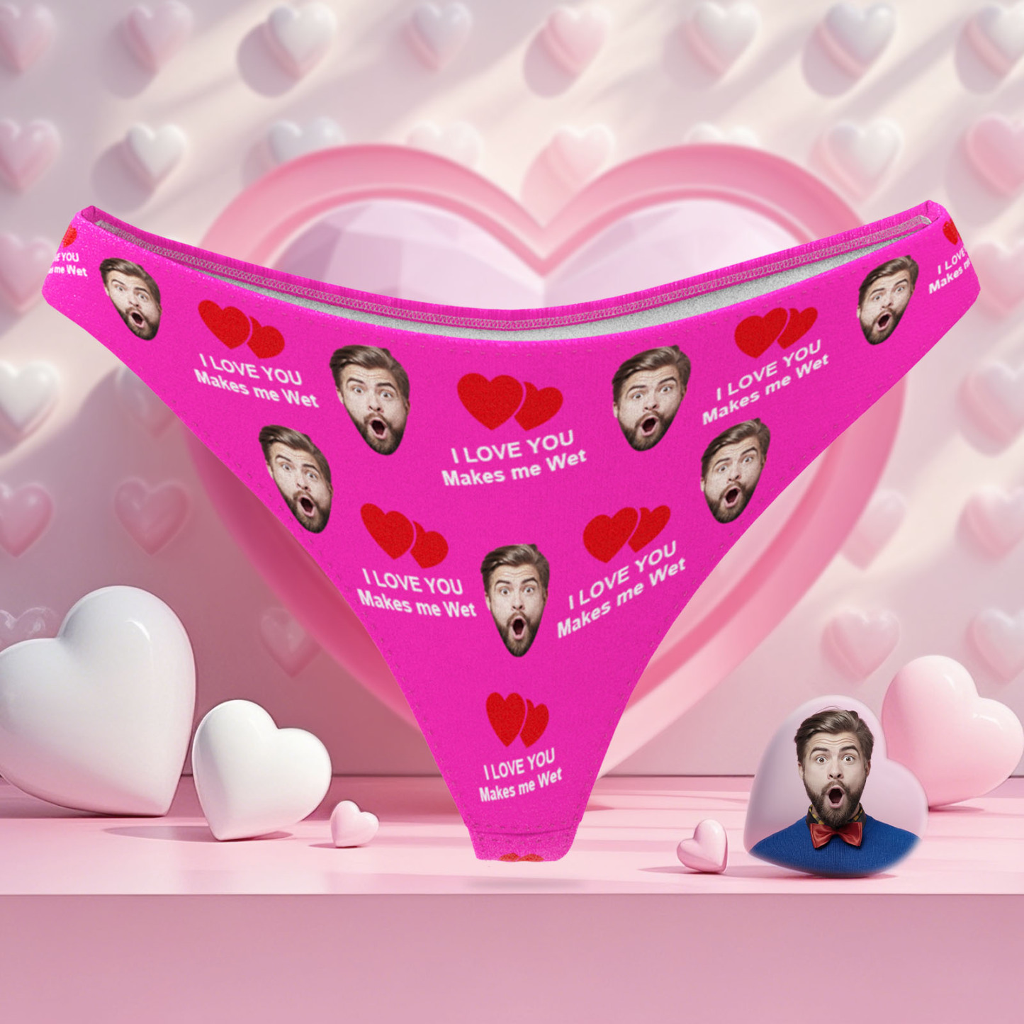 Gepersonaliseerde String Met Gezichtje En De Tekst 'love You' - Een Perfect Valentijnscadeau Voor Haar. - SokkenFoto