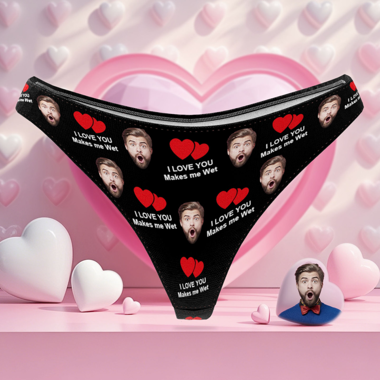 Gepersonaliseerde String Met Gezichtje En De Tekst 'love You' - Een Perfect Valentijnscadeau Voor Haar. - SokkenFoto