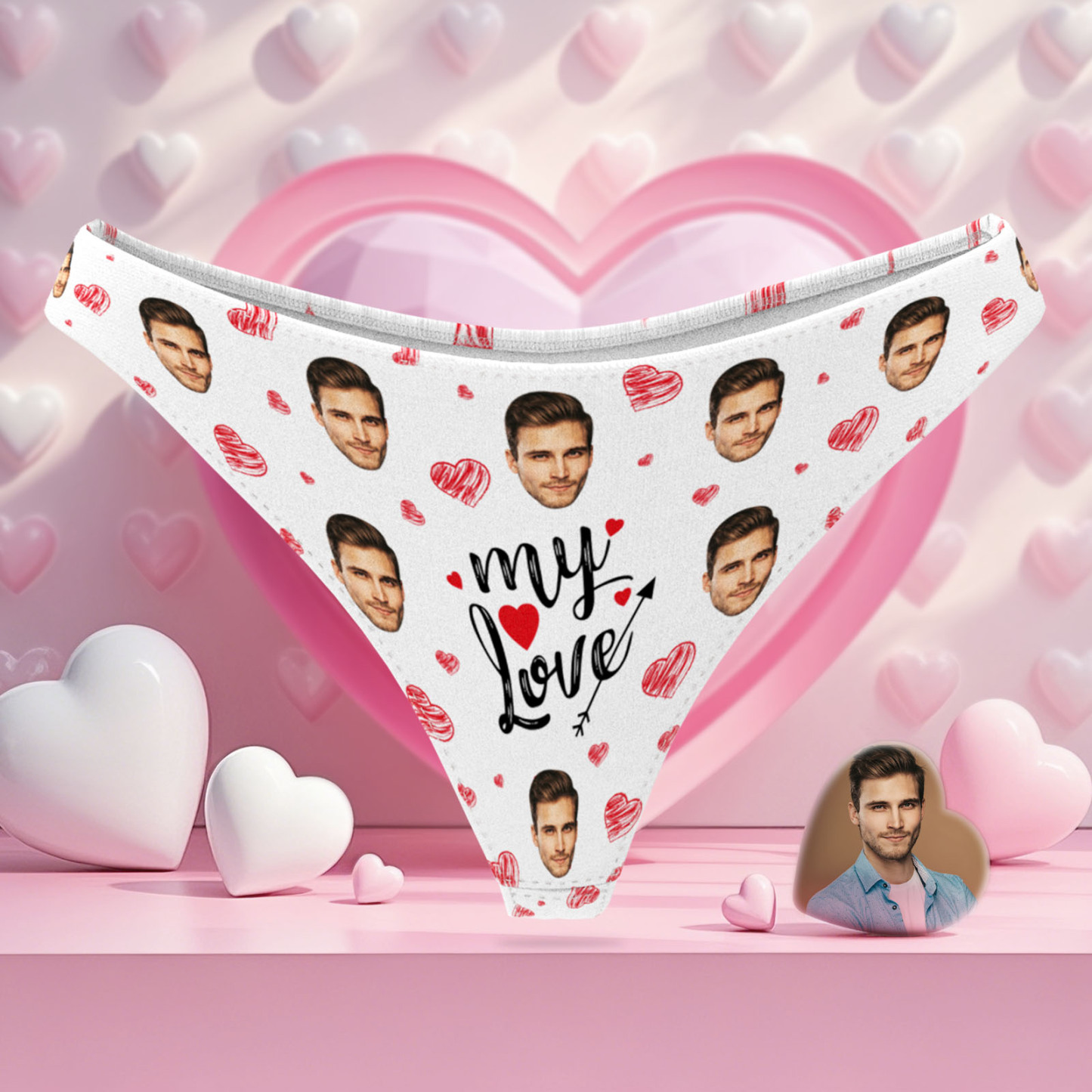 Gepersonaliseerde String Met Gezichtje En Tekst 'my Love' - ​​een Uniek Cadeau Voor Haar, Perfect Als Valentijnscadeau. - SokkenFoto