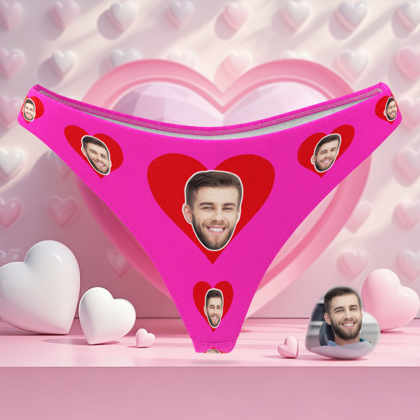 Personaliseer Je String Met Hartjesprint En Mash Face-design, Een Perfect Valentijnscadeau Voor Haar. - SokkenFoto