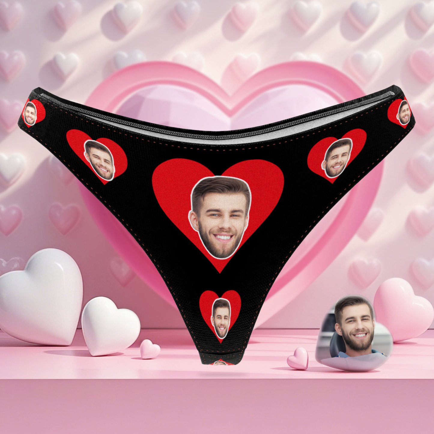 Personaliseer Je String Met Hartjesprint En Mash Face-design, Een Perfect Valentijnscadeau Voor Haar. - SokkenFoto