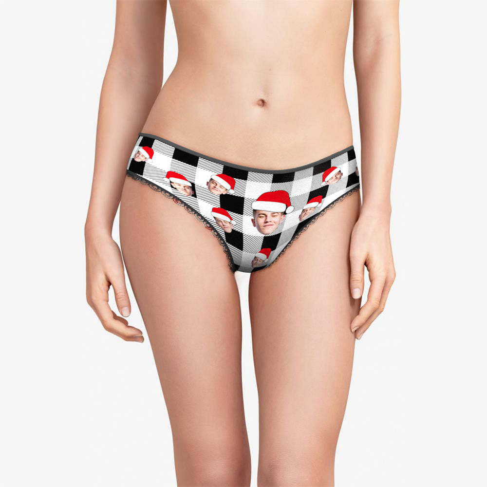 Aangepaste Gezicht Slipje Gepersonaliseerde Foto Buffalo Plaid Lace Slipje Voor Vrouwen - SokkenFoto