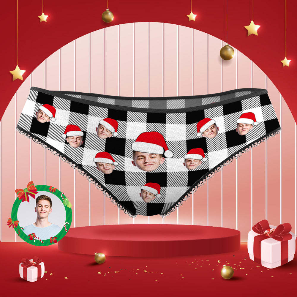 Aangepaste Gezicht Slipje Gepersonaliseerde Foto Buffalo Plaid Lace Slipje Voor Vrouwen - SokkenFoto