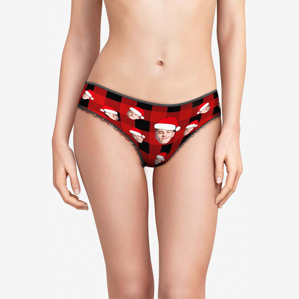 Aangepaste Gezicht Slipje Gepersonaliseerde Foto Buffalo Plaid Lace Slipje Voor Vrouwen - SokkenFoto