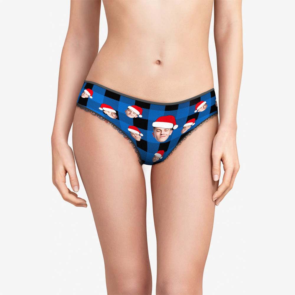 Aangepaste Gezicht Slipje Gepersonaliseerde Foto Buffalo Plaid Lace Slipje Voor Vrouwen - SokkenFoto