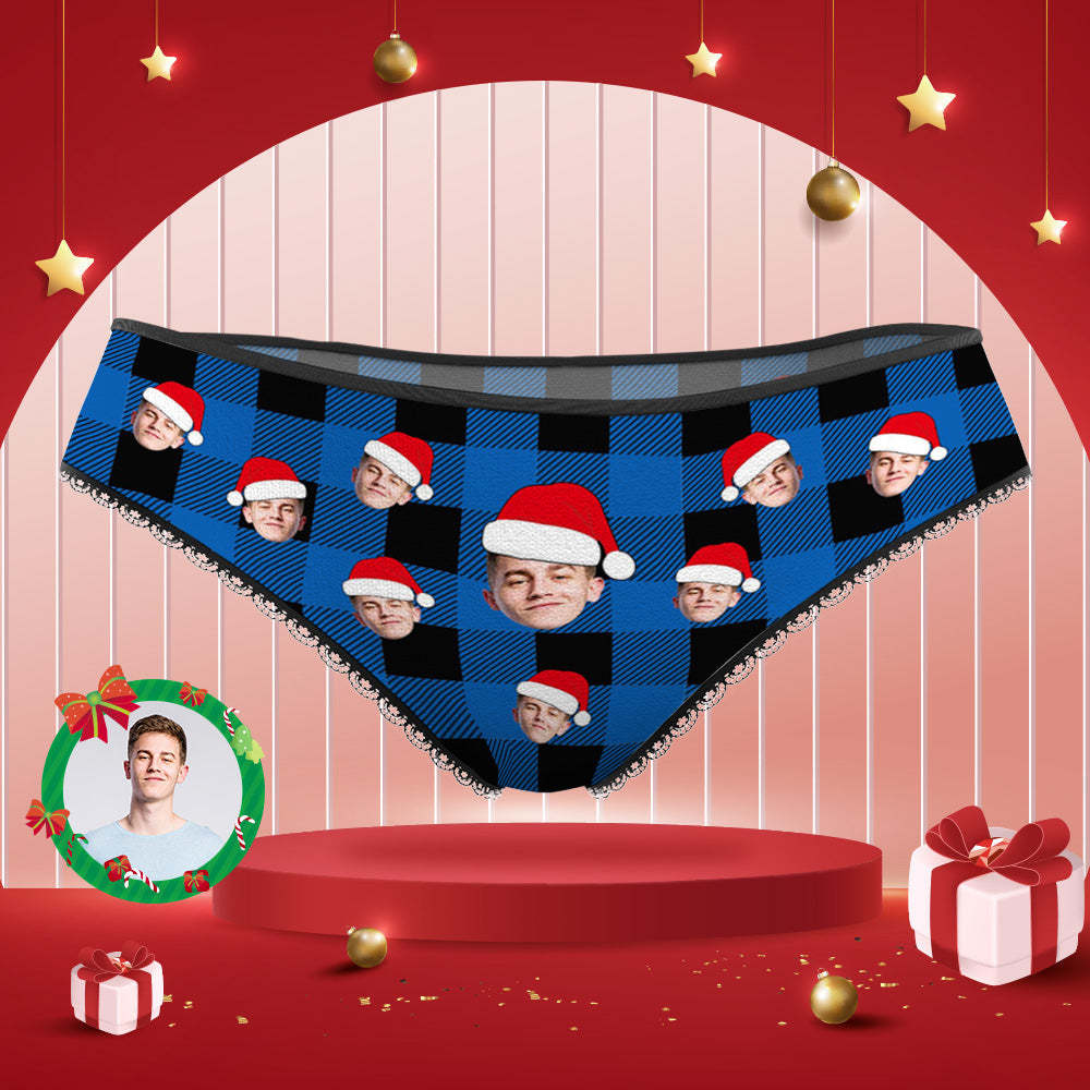 Aangepaste Gezicht Slipje Gepersonaliseerde Foto Buffalo Plaid Lace Slipje Voor Vrouwen - SokkenFoto