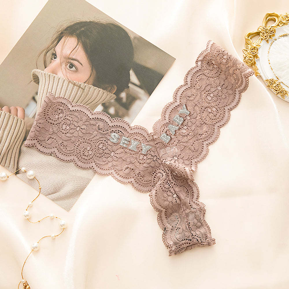 Aangepaste Crystal Letter Thong Sexy Lace V-string Slipje Voor Dames - SokkenFoto