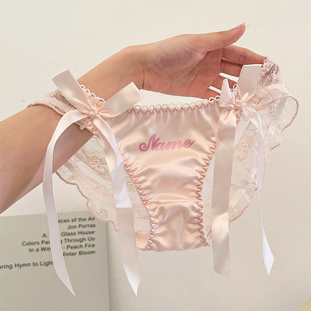 Customlace Bow Slipje Gepersonaliseerde Naam Slipje Doorschijnende Kanten Slipje Cadeau Voor Valentijn - SokkenFoto