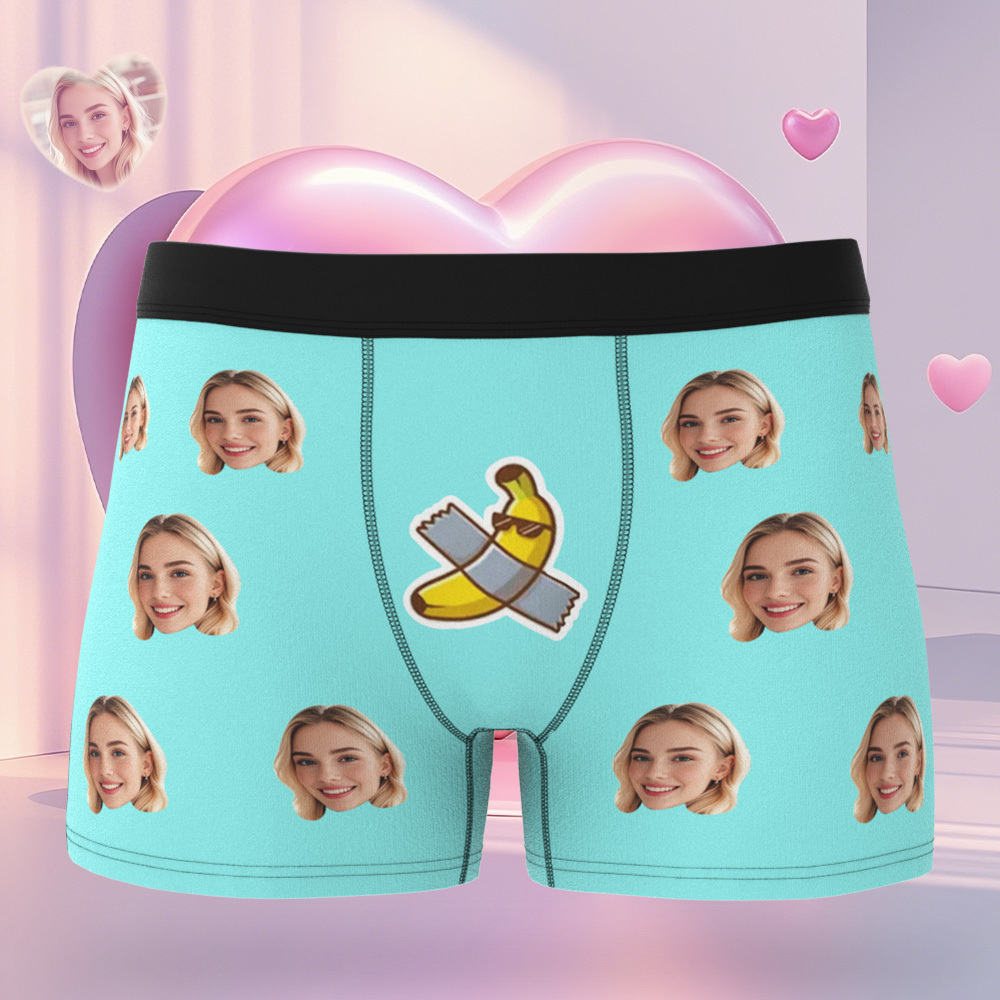Aangepaste Gezichtsboxer Voor Heren Uw Banaan Voor Vriendjesstijl Ondergoed Cautom Face Teal Boxer Cadeau - SokkenFoto
