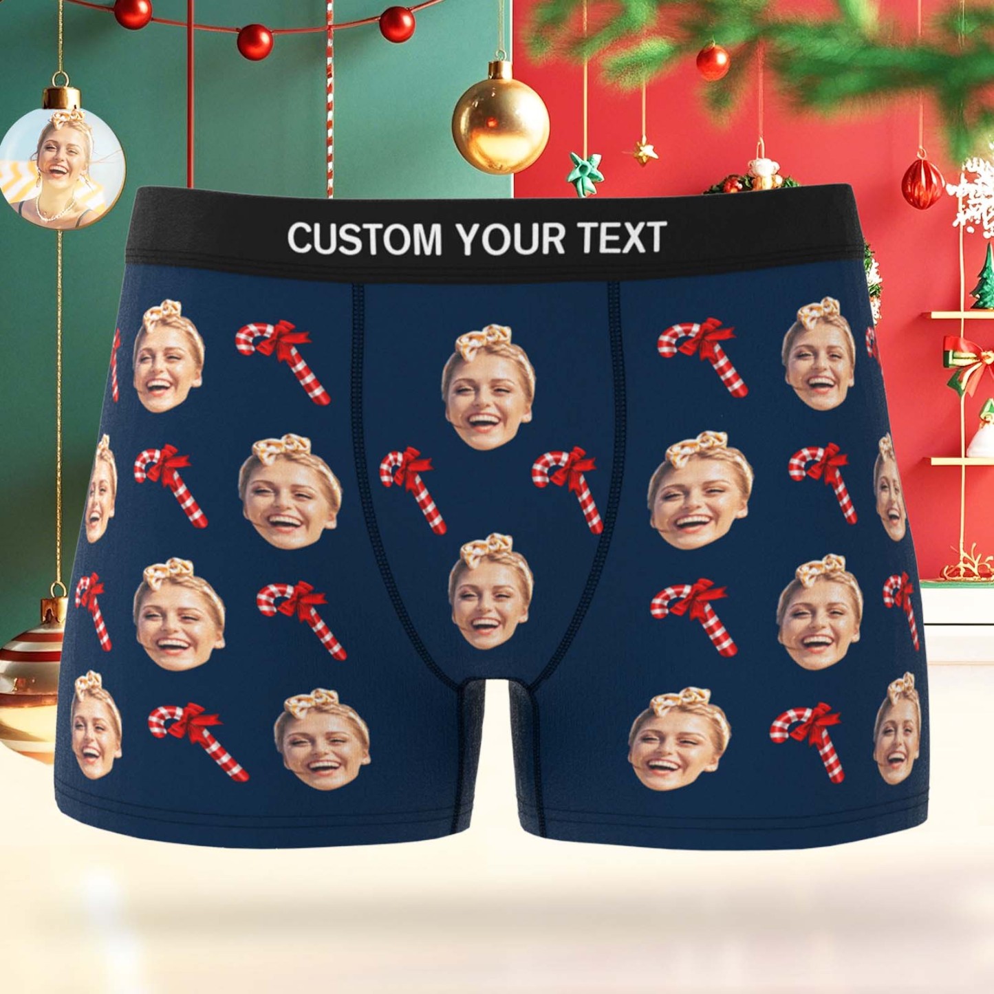 Gepersonaliseerde Gezichtsboxershort Voor Heren, Kerstcadeau, Kerstboxershort Met Foto, Grappig Cadeau Voor Herenboxershort. - SokkenFoto