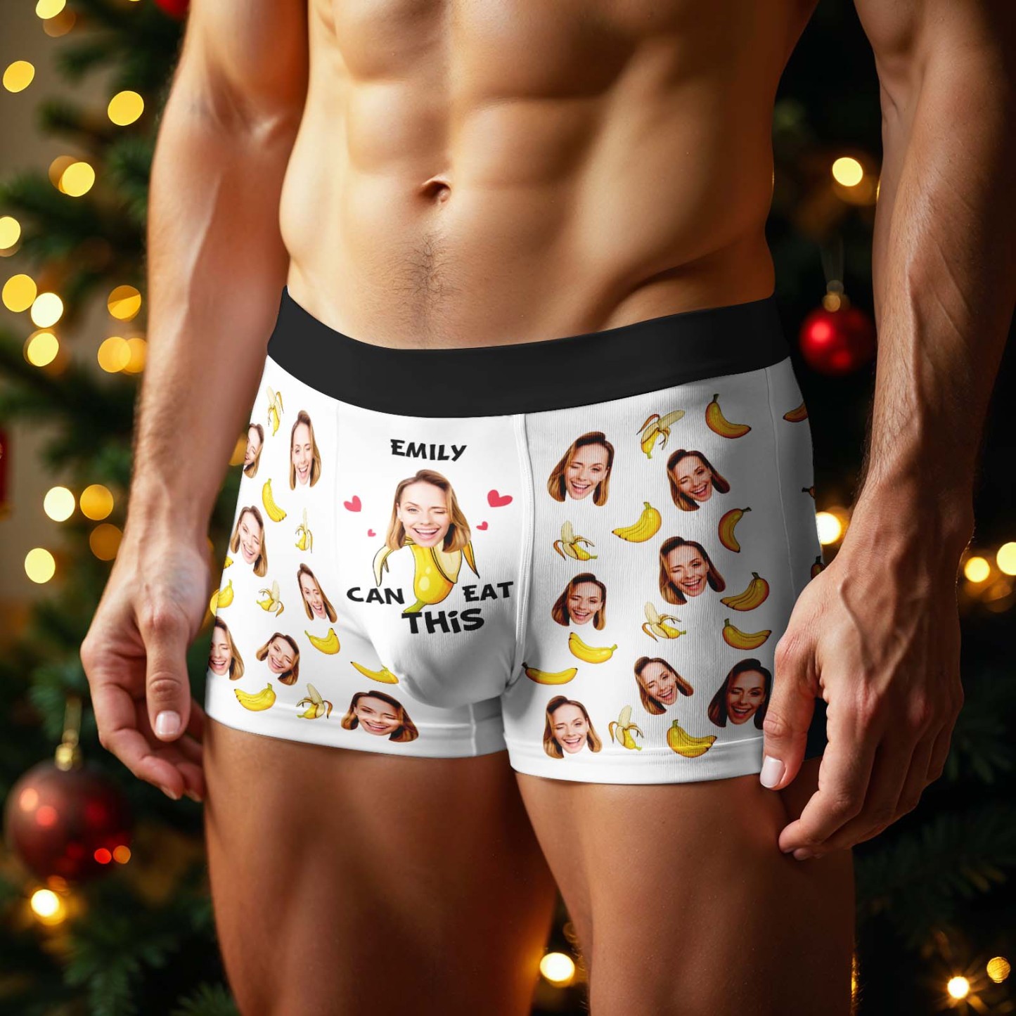 Aangepaste Gezichtsboxershort Voor Heren, Ondergoed Voor De Kerstman, Cadeau Voor Emily, Kan Deze Bananen Eten, Gepersonaliseerde Foto, Grappig Kerstcadeau Voor Herenboxershort. - SokkenFoto