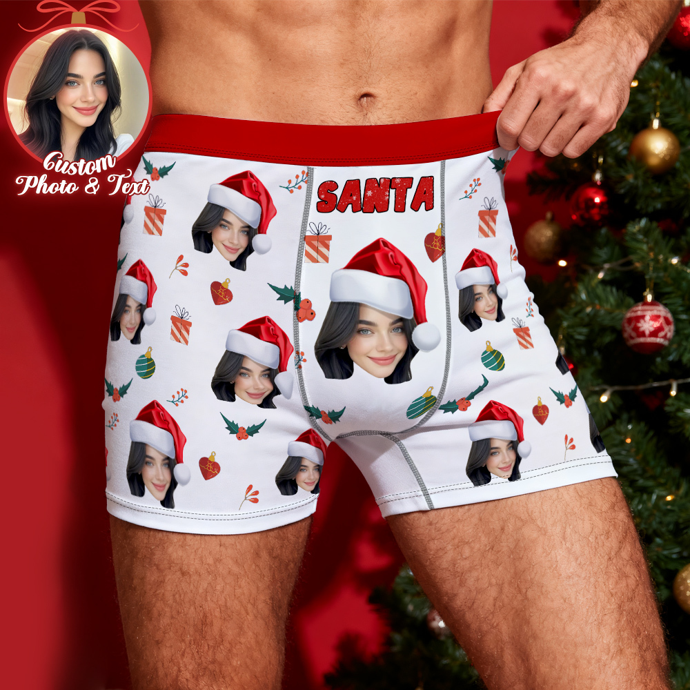 Aangepaste Gezichtsboxershorts Voor Heren, Kerstcadeau, Gepersonaliseerde Foto, Grappige Boxershorts Voor Heren - SokkenFoto