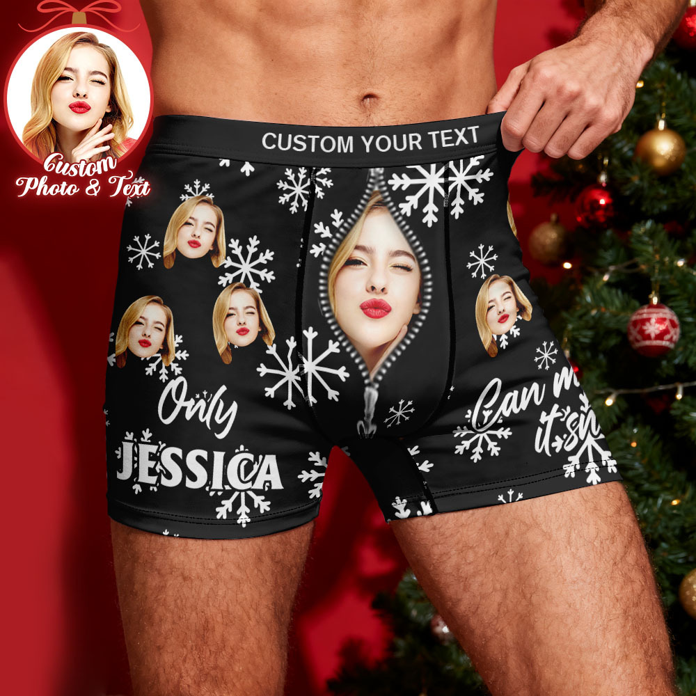 Aangepaste Herenboxershorts Met Gezicht, Alleen Jij Kunt Het Laten Sneeuwen. Grappig Boxercadeau Met Gepersonaliseerde Foto En Naam. Kerstcadeau Voor Heren. - SokkenFoto