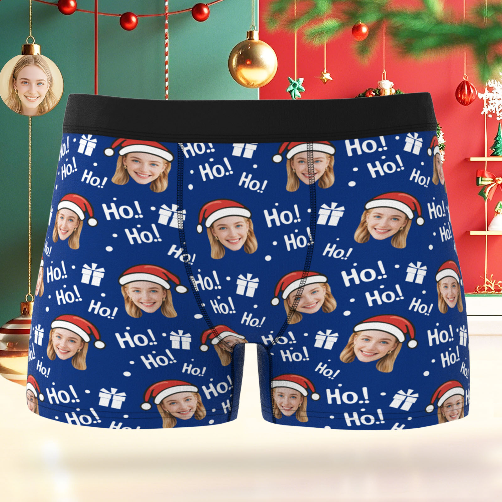 Aangepaste Gezichtsboxershort Voor Heren, Santa Gift Hoho, Kerstcadeaudoos, Ondergoed Met Gepersonaliseerde Foto, Grappige Boxershorts Voor Heren, Kerstcadeau Voor Valentijnsdag