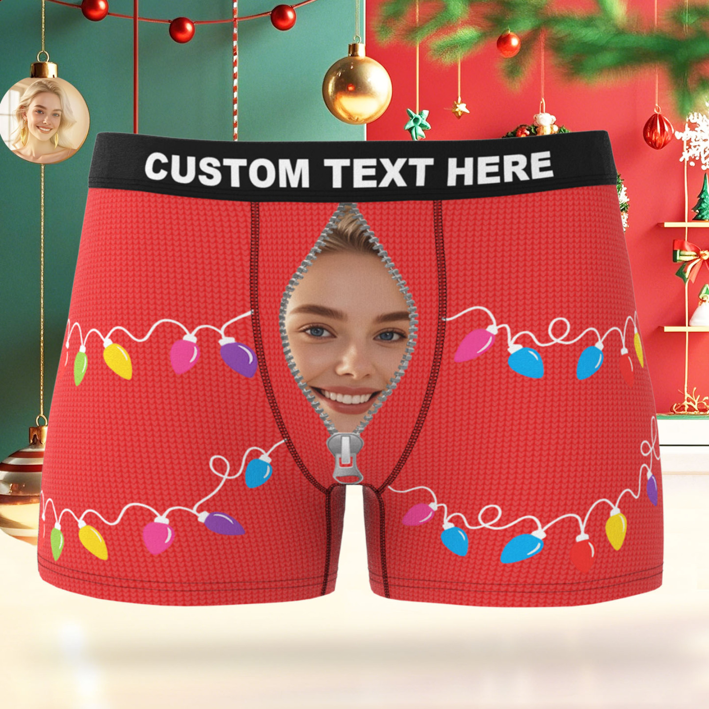Aangepaste Gezichtsvorm Heren Boxershorts, Kerstcadeau, Kerstverlichting, Gepersonaliseerde Foto, Grappige Heren Boxershorts, Kerstcadeau Voor Valentijnsdag - SokkenFoto