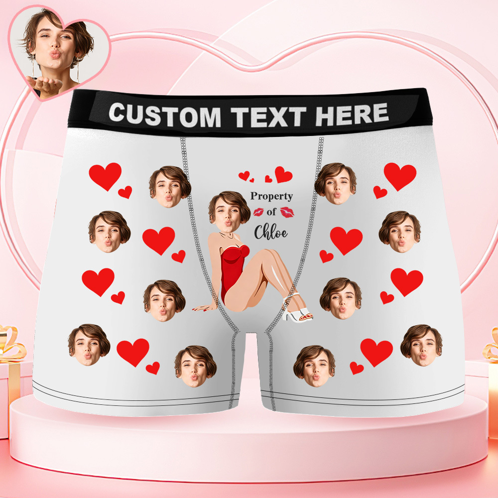 Gepersonaliseerde Cadeaus Voor Hem: Boxershorts Met Een Gepersonaliseerde Gezichtsfoto, Herenondergoed, Eigendom Van Haar. - SokkenFoto