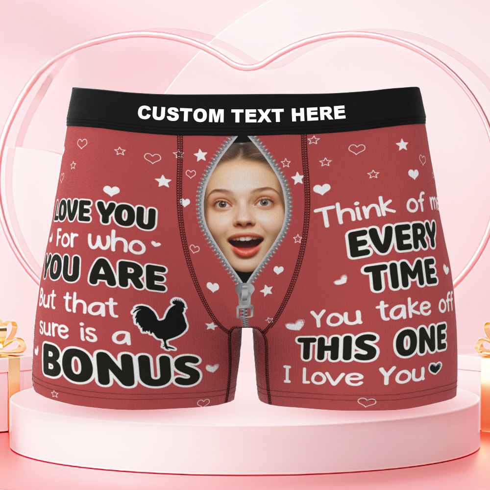 Gepersonaliseerde Boxershorts Voor Heren Met Een Grappige Foto Van Je Vriendin Of Vrouw: 'ik Hou Van Je Zoals Je Bent'. - SokkenFoto