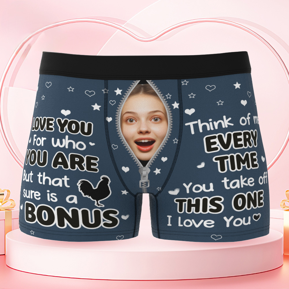 Gepersonaliseerde Boxershorts Voor Heren Met Een Grappige Foto Van Je Vriendin Of Vrouw: 'ik Hou Van Je Zoals Je Bent'. - SokkenFoto