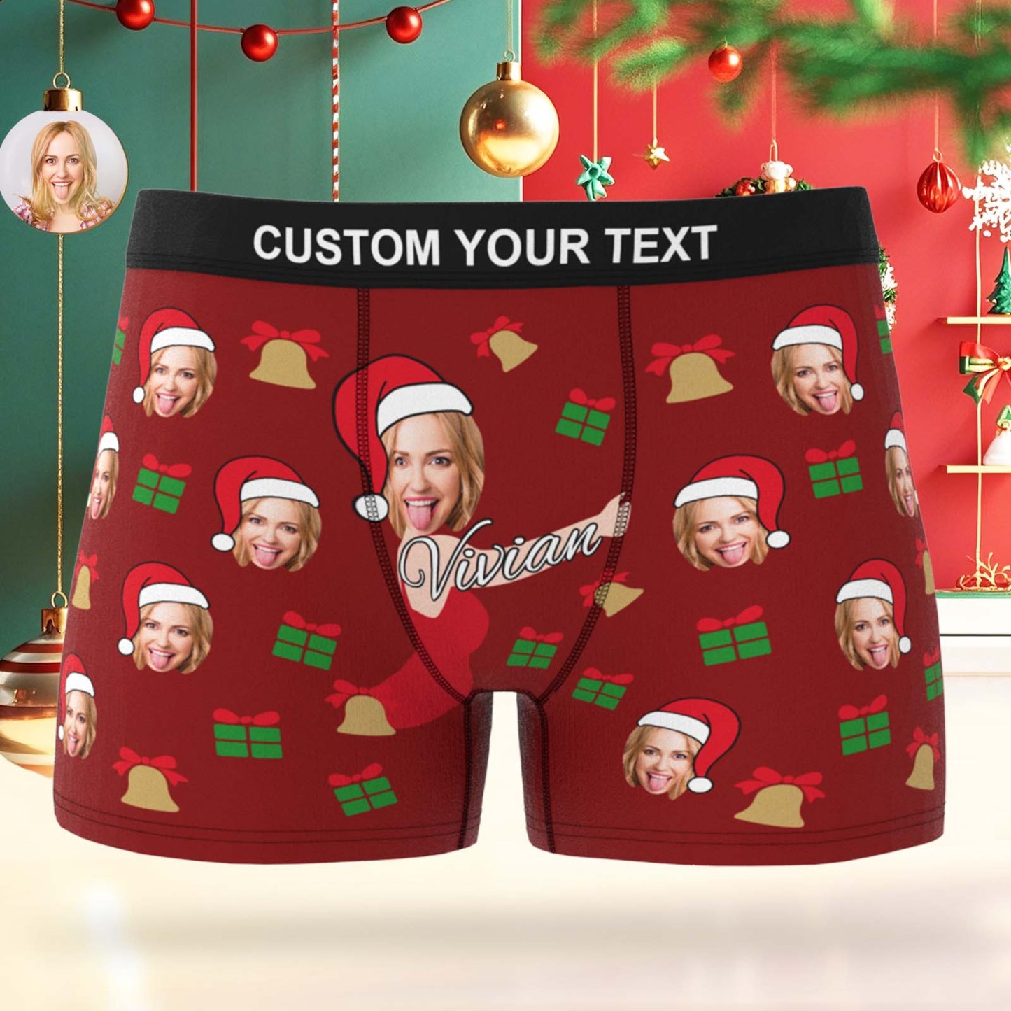 Gepersonaliseerde Boxershorts Voor Heren Met Een Afbeelding Van Een Sneeuwvlok En De Kerstman, Een Grappig Kerstcadeau. - SokkenFoto