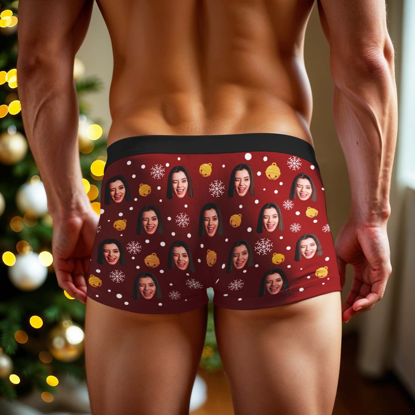 Gepersonaliseerde Boxershorts Voor Heren Met Een Afbeelding Van Een Sneeuwvlok En De Kerstman, Een Grappig Kerstcadeau. - SokkenFoto