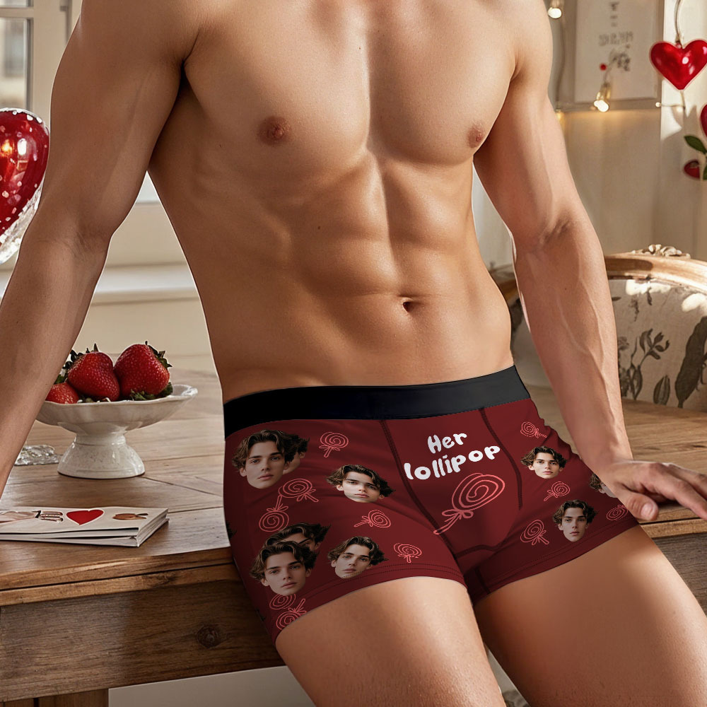 Boxershorts Voor Heren Met Gepersonaliseerd Gezicht En Lollyprint, Cadeau Met Grappige Foto. - SokkenFoto