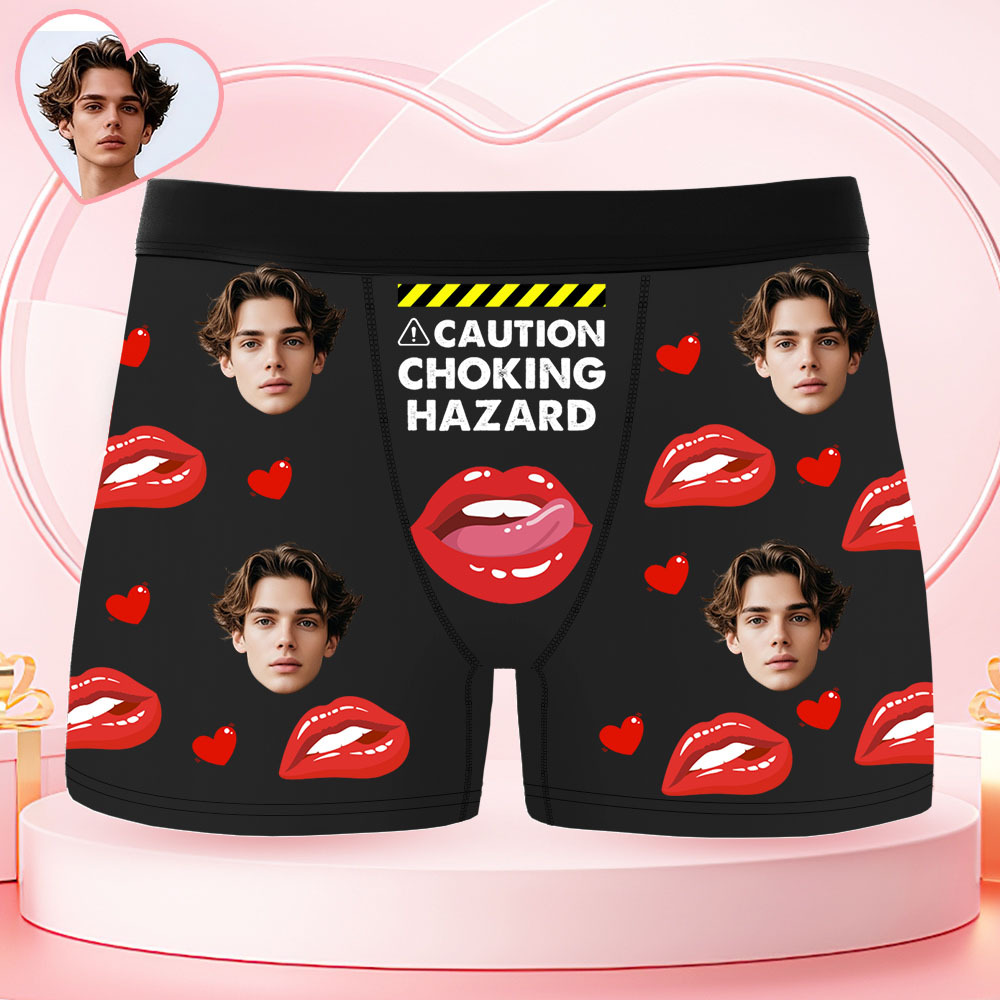 Boxershorts Voor Heren Met Gepersonaliseerd Gezicht. Let Op: Verstikkingsgevaar! Boxershorts Met Rode Lippen, Cadeau Met Gepersonaliseerde Foto, Grappige Boxershorts Voor Heren. - SokkenFoto